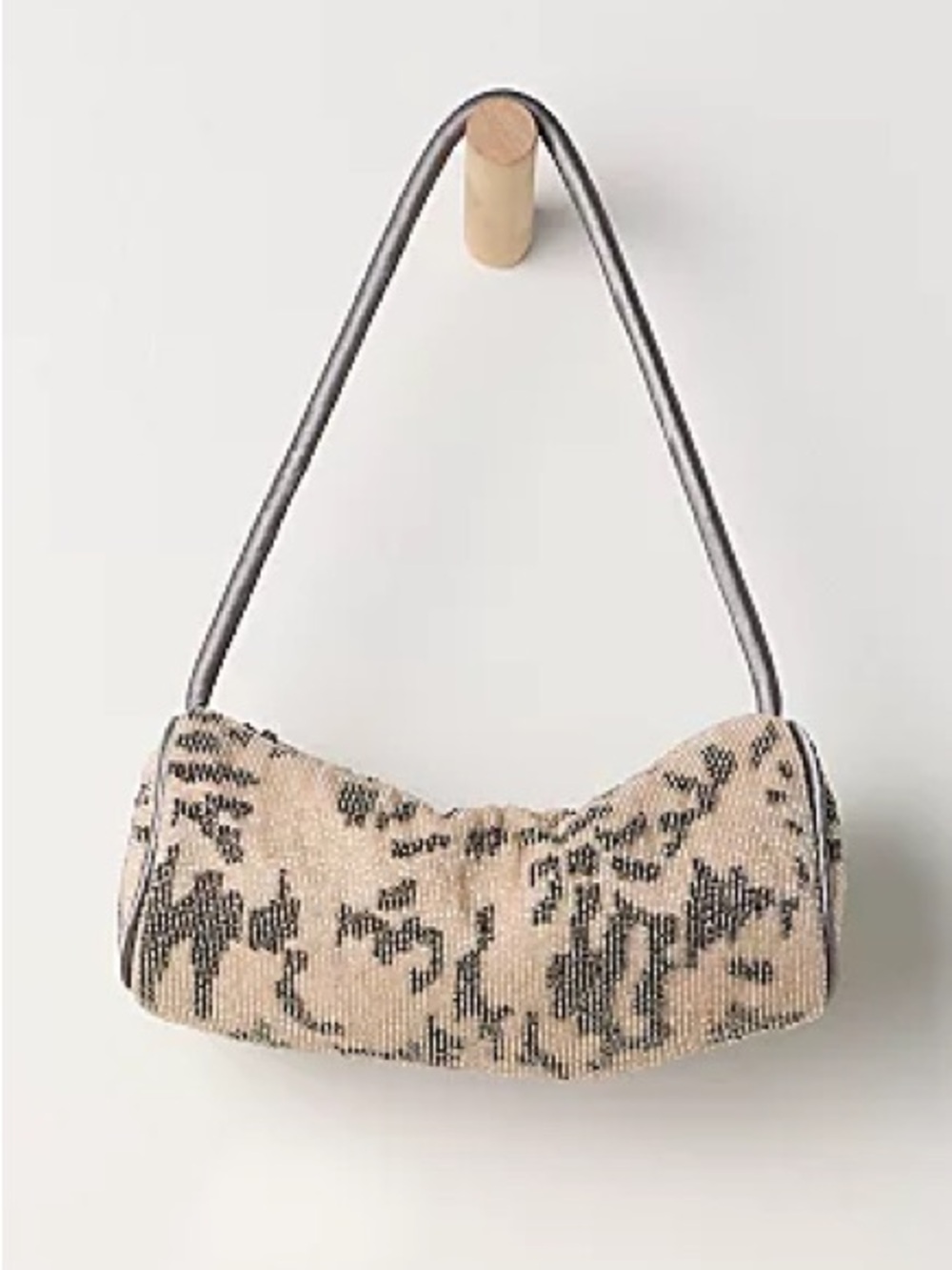 Free People Bailey Beaded Barrel Shoulder Handbag Purse Cream Grey Neutral - NWT